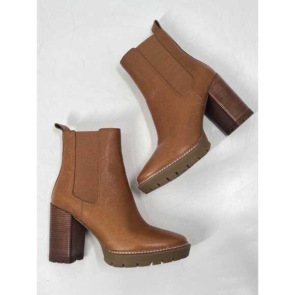 Tory Burch Carson Lug Sole Ankle Boot Brown Leather Heeled Chelsea Sz 9 - Picture 8 of 8